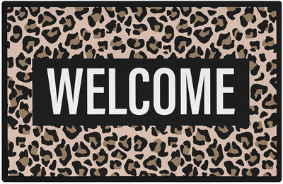 Trendation - Welcome Fussmatte Leopard Muster Willkommen Geschenk Aussen Innenbereich 60x40 cm Schmu