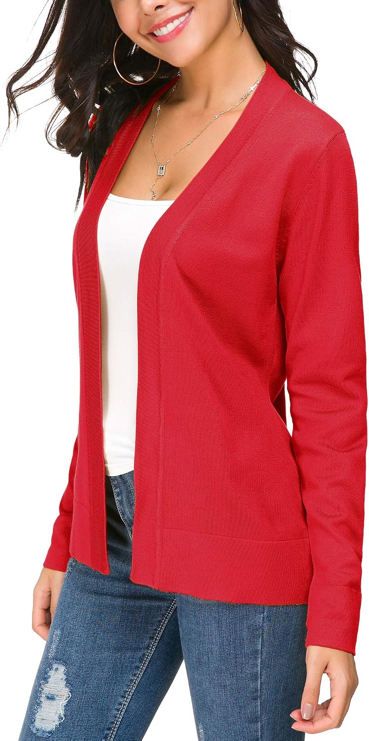 EXCHIC Damen Elegant Langarm Elastisch Strickjacke Cardigan Casual Leicht V-Ausschnitt Gestrickt Bla
