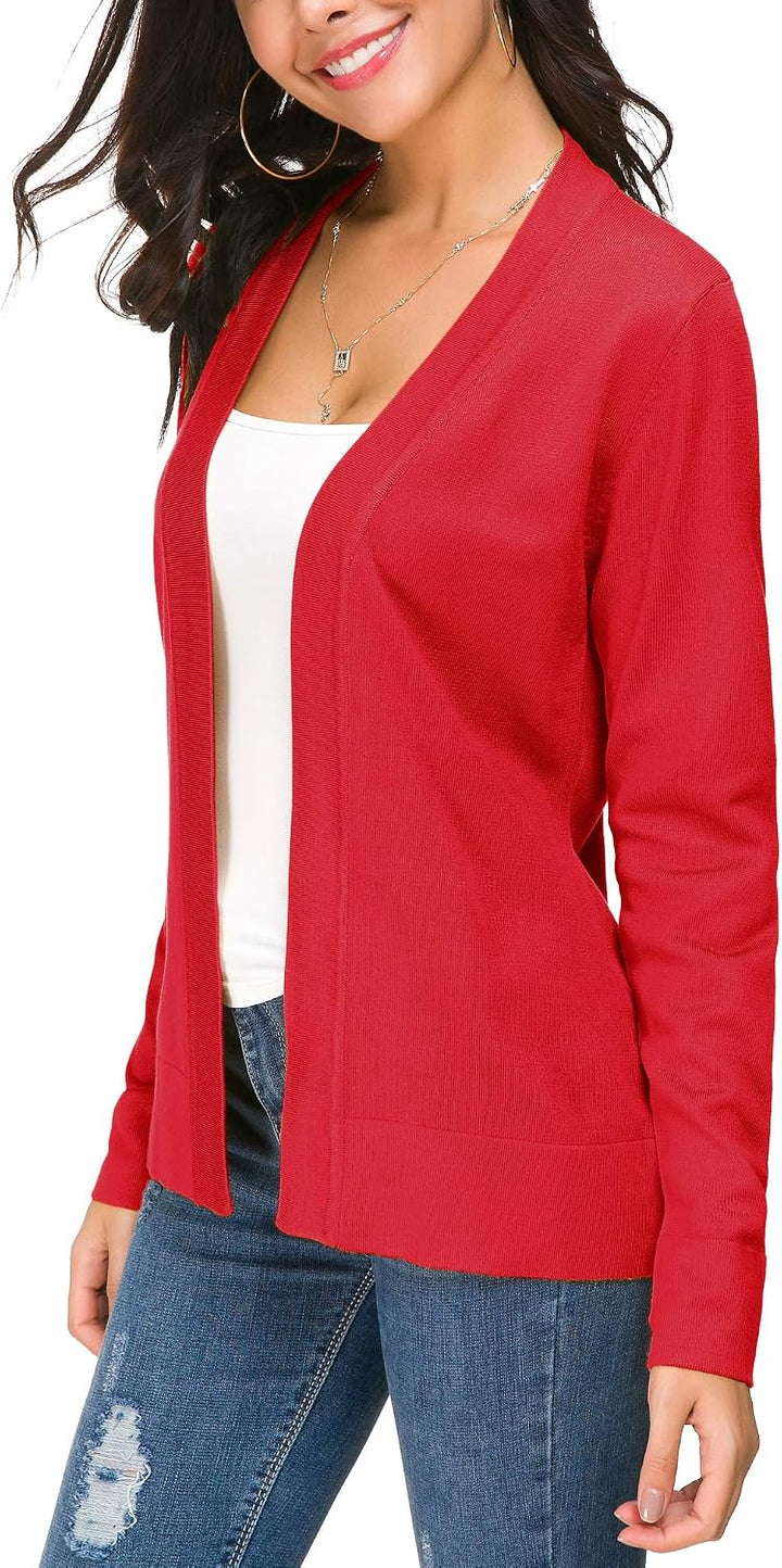EXCHIC Damen Elegant Langarm Elastisch Strickjacke Cardigan Casual Leicht V-Ausschnitt Gestrickt Bla