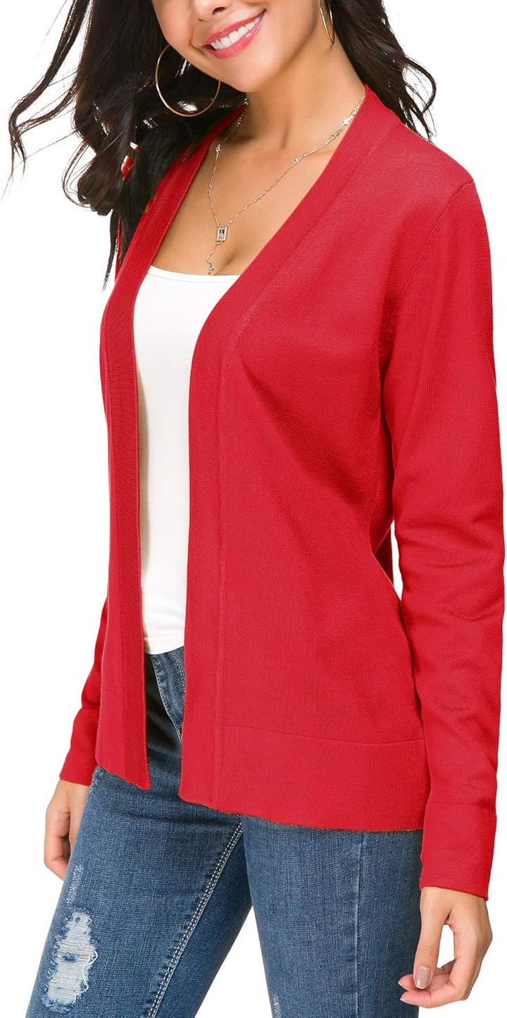 Damen Elegant Casual Strickjacke Solid Langarm Cardigan Leicht Gestrickt Blazer Rot M, Rot M