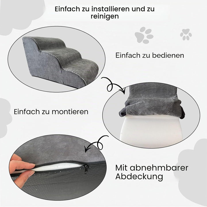 Haustiertreppe für kleine Hunde und Katzen, komfortables geschwungenes Design mit wasserdichter Abde