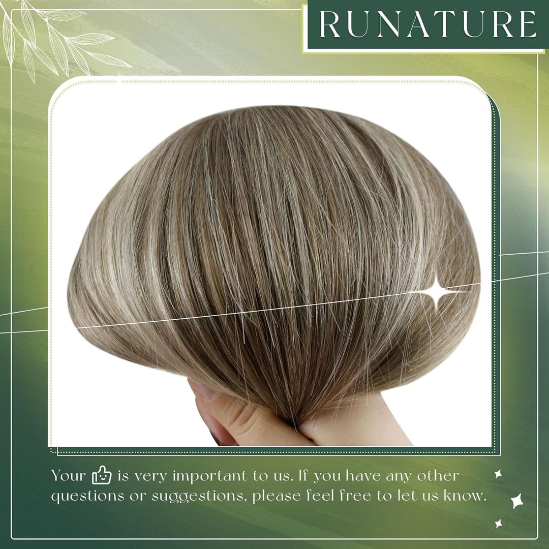 RUNATURE Nano Extensions Echthaar Balayage Braun Blond Kurz 30cm 40g 50s Remy Nanoring Extensinos Ec