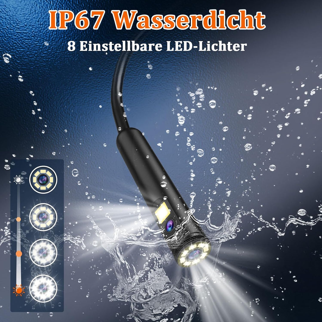 Endoskopkamera mit Licht Ferdiiz, 1080P HD Doppellinsen-Inspektionskamera mit 4,3-Zoll-IPS-Bildschir