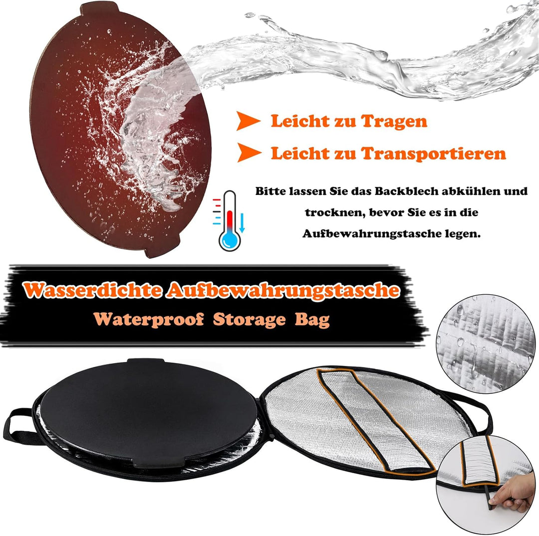 LZQ Gusseisengrillpfanne Rund Ø45cm, BBQ-Dreibein, Abnehmbare Grillplatte, Dutch Oven, Grillzubehör