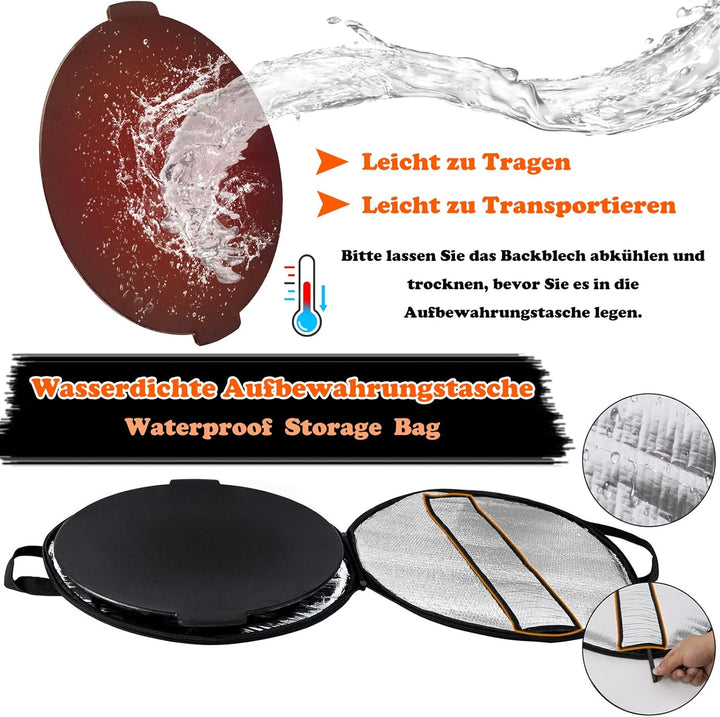 LZQ Gusseisengrillpfanne Rund Ø45cm, BBQ-Dreibein, Abnehmbare Grillplatte, Dutch Oven, Grillzubehör