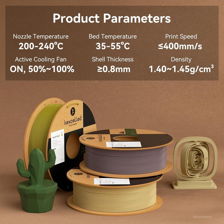 kexcelled Matte PLA Filament 1,75 mm +/- 0,03 mm, Glanzfreie Farbe, Matt Textur, 3D Drucker Filament