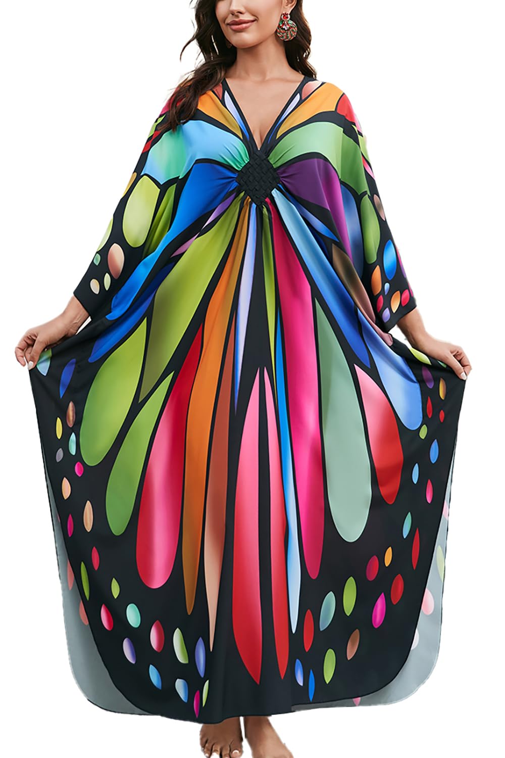 L-Peach Boho Kimono von Women Lange Strickjacke Geräumige Loungewear Übergrosser Kaftan Strandkleid