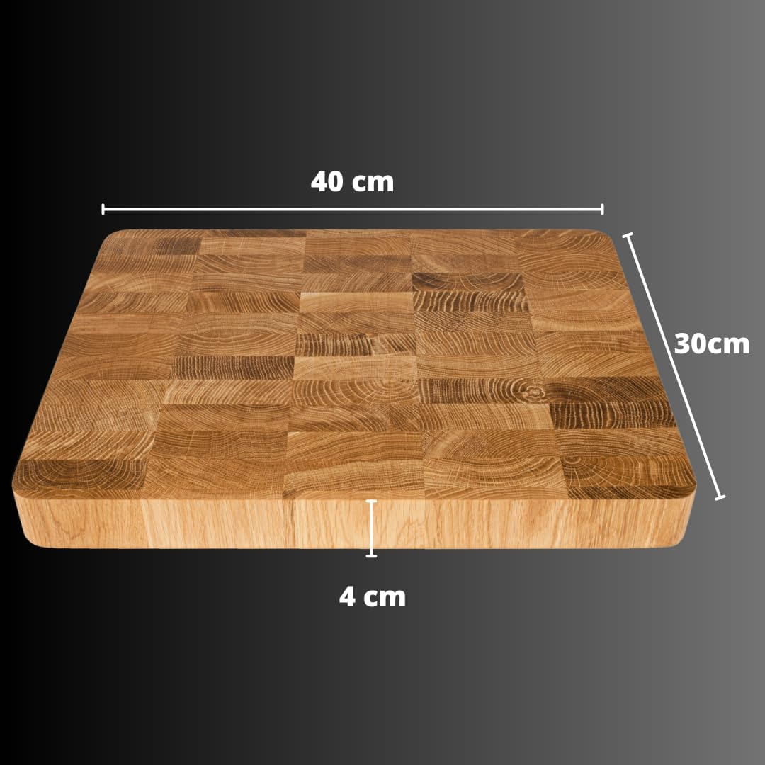 EFO Schneidebrett Holz 40x30x4 cm | Stirnholz Küchenbrett aus Eiche –messerschonend und langlebig |