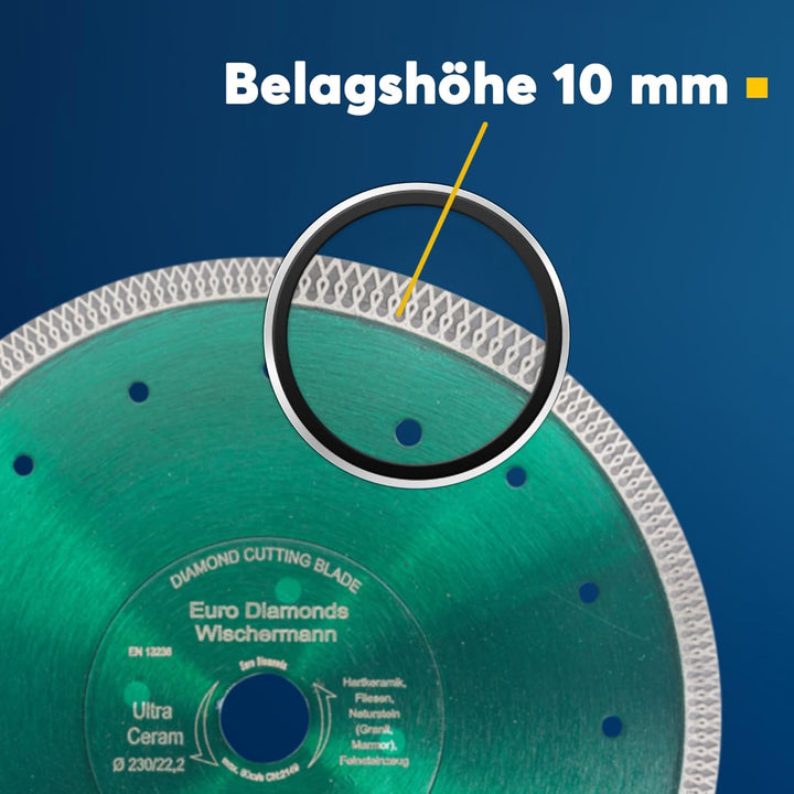Profi Diamant-Trennscheibe Keramik Super Ultra von EDW, 230 mm H 22,2mm, Fliesenscheibe, extra dünn,