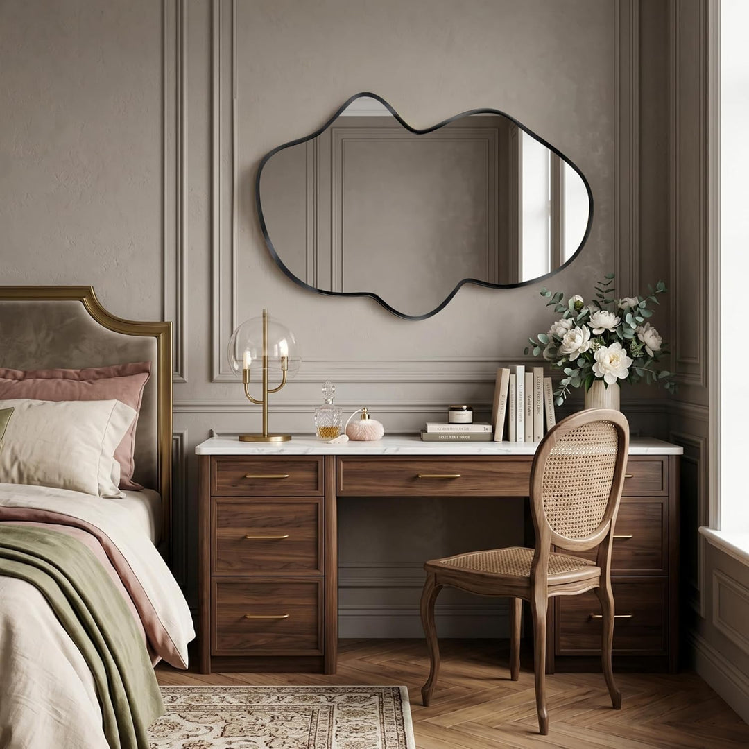 Wavy Wandspiegel, Unregelmässiger Metallrahmenspiegel für Badezimmer, Schlafzimmer &amp; Flur, Asymmetri