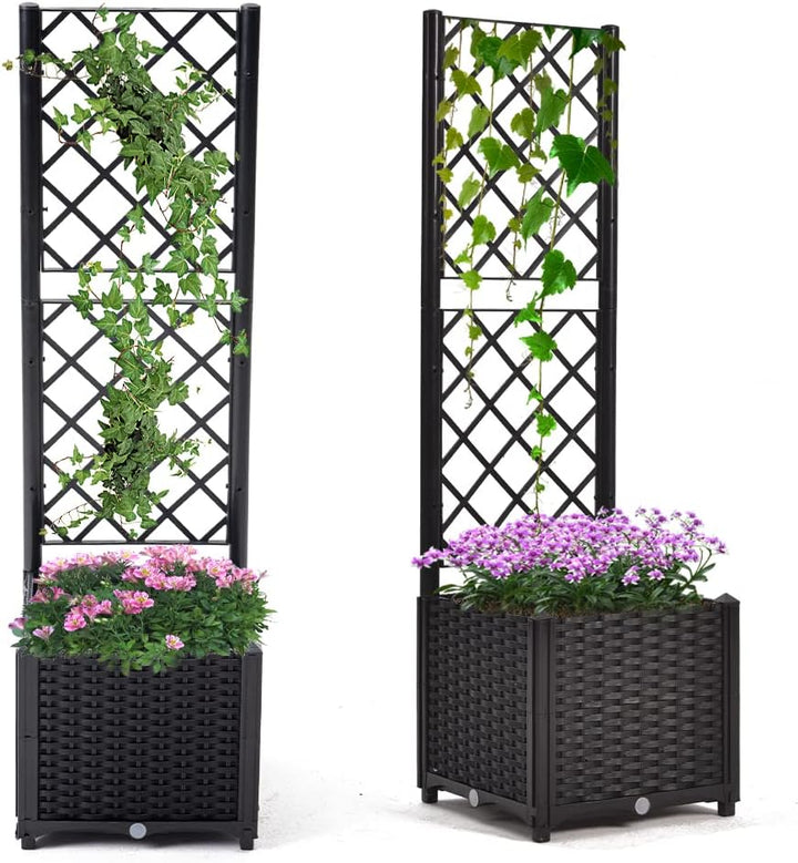 Mingone Pflanzgefäss mit Rankgitter Hochbeet Blumenkasten mit 1 Pflanzgefäss Wasserspeicher Balkonka