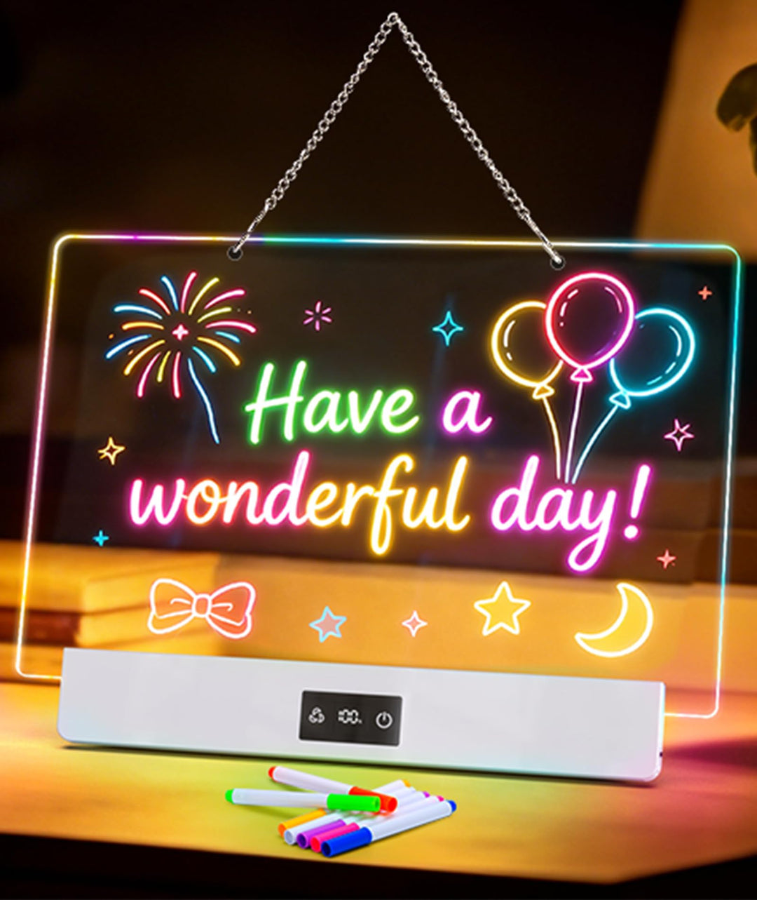 LED Zeichenbrett Kinder Schreibtafel 35*23cm LED Maltafel Notiztafel mit 8 RGB Farben & 3 Modi Ständ