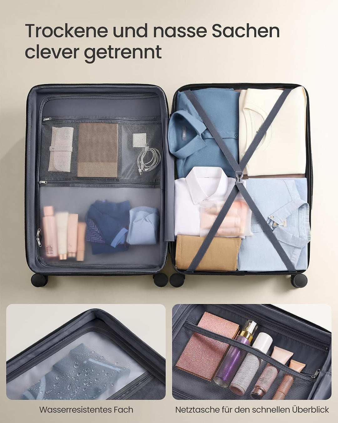 SONGMICS Koffer, Reisekoffer, Hartschalenkoffer mit TSA-Schloss, Koffergurt, ABS-Trolley, 4 Zwilling