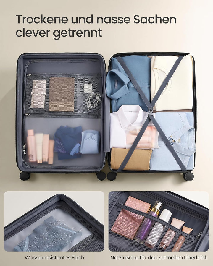 SONGMICS Koffer, Reisekoffer, Hartschalenkoffer mit TSA-Schloss, Koffergurt, ABS-Trolley, 4 Zwilling