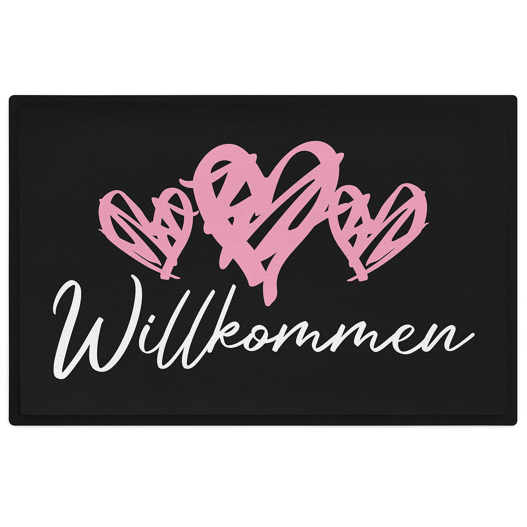 Trendation - Willkommen Herz Grafik Fussmatte Geschenk Schöne Fussmatte Aussen und Innenbereich 60x4