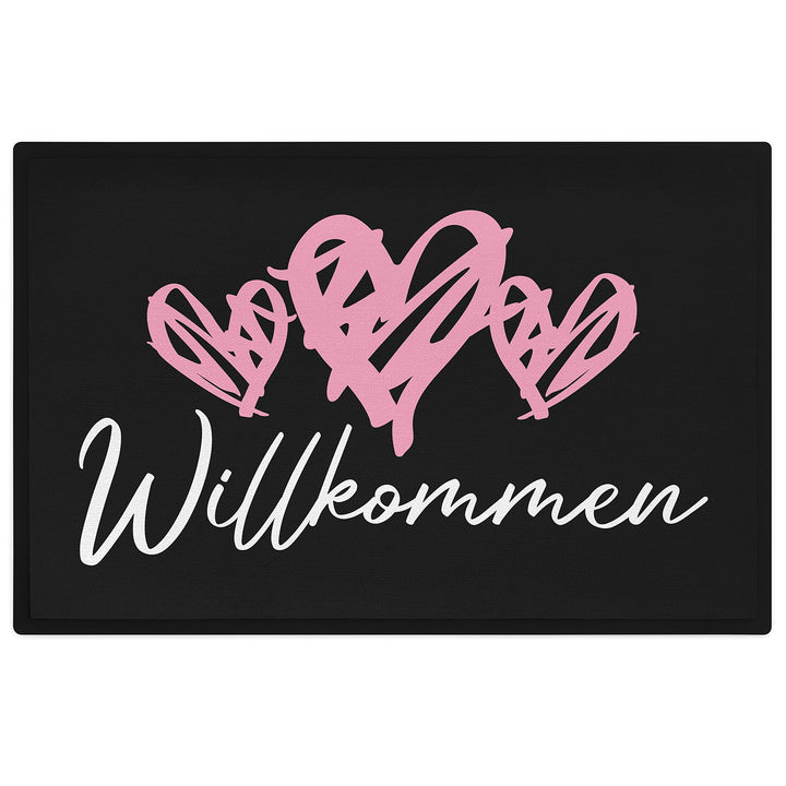 Trendation - Willkommen Herz Grafik Fussmatte Geschenk Schöne Fussmatte Aussen und Innenbereich 60x4