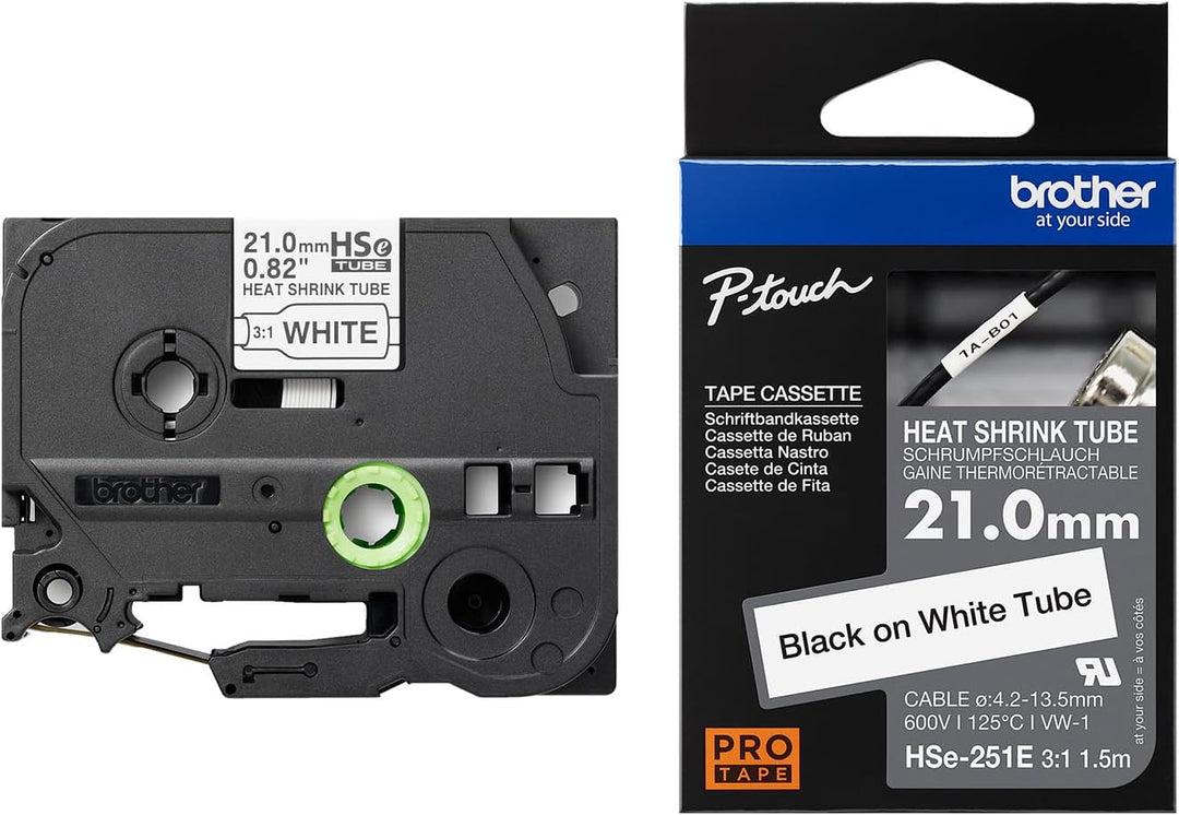 Original Brother Pro Tape HSe-251E Schrumpfschlauch – schwarz auf weiss Mehrfarbig 5 m, Mehrfarbig 5