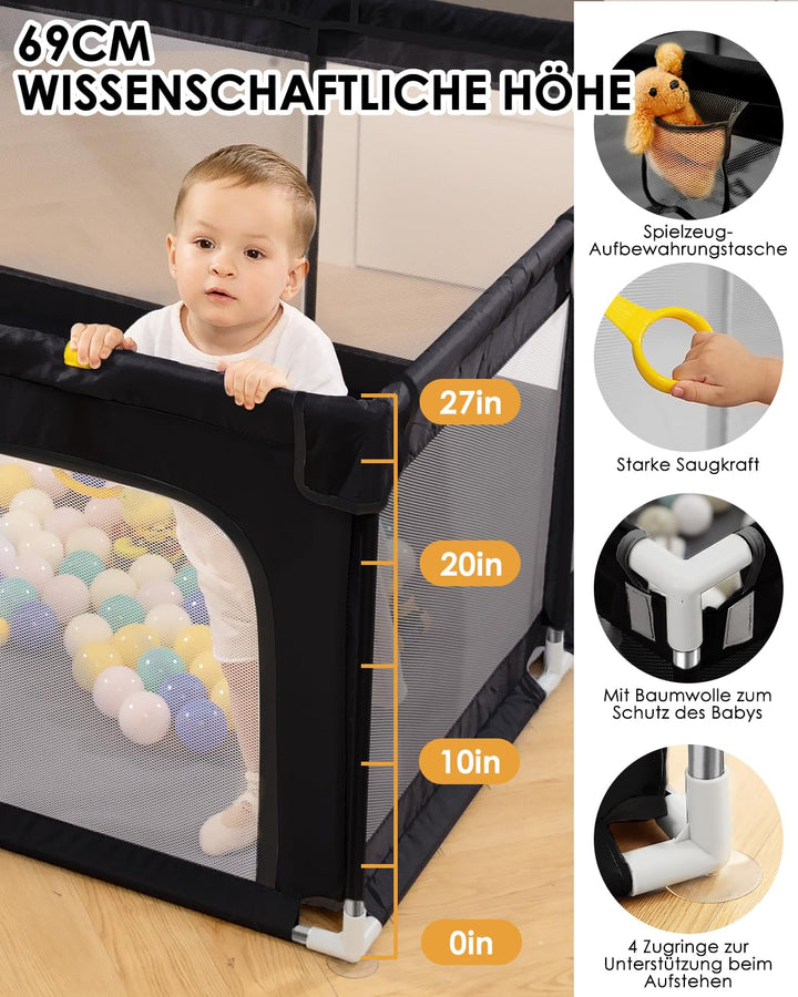 derimkcoa Laufstall Baby,Laufgitter Baby,Kinderzaun mit Atmungsaktivem Netz,Tragbarer Laufstall für