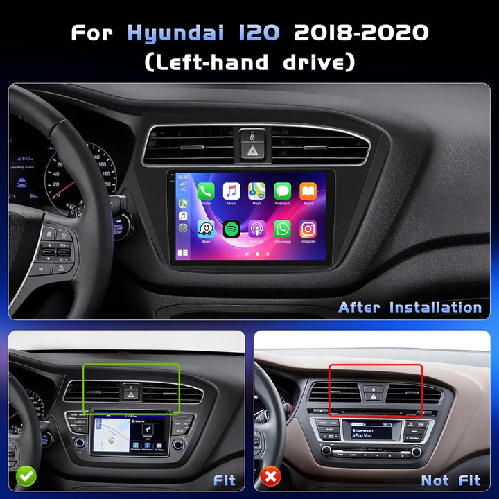Hikity 4+128G 9" Android Autoradio für Hyundai I20 2018 2019 2020 | Incell Touchscreen Wireless Carp