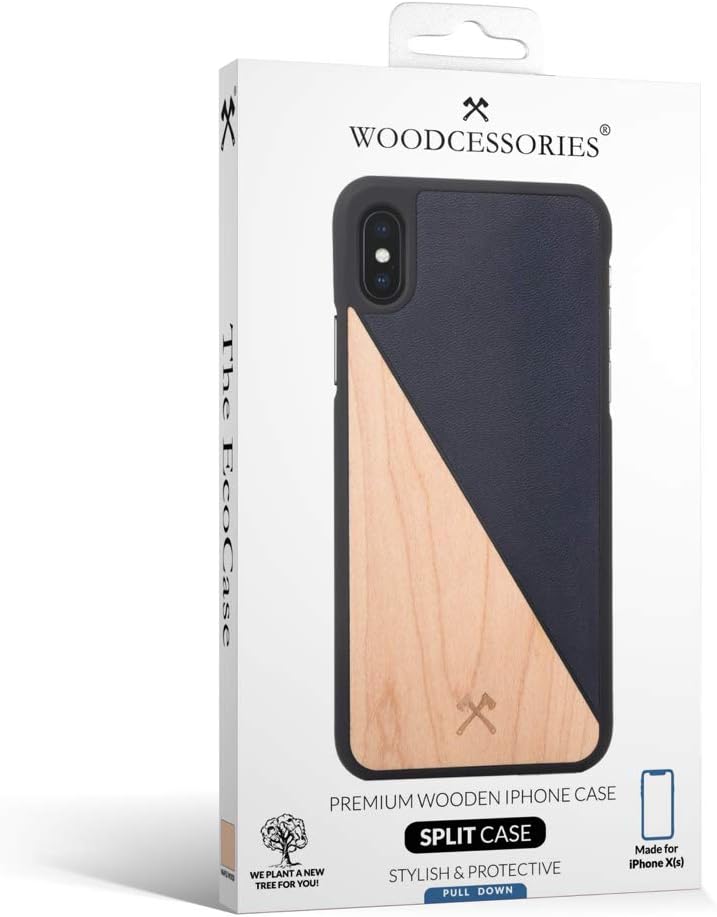 Woodcessories - Hülle kompatibel mit iPhone XS Max aus Echtholz - EcoSplit Case (Ahorn/Blau) Ahorn /