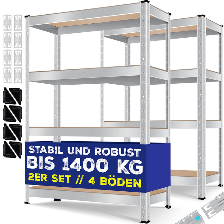 MASKO® 2er-Set Lagerregal Schwerlastregal, Kellerregal, 160 x 80 x 40 cm, bis 700 kg belastbar, 4 ve