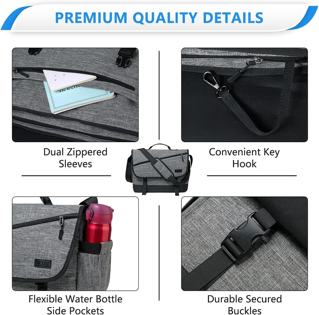 VASCHY Umhängetaschen Herren, Wasserabweisend 17 Zoll Laptop Schultertasche Laptoptaschen mit Gepols