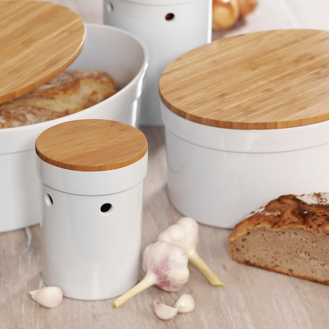 kela Keramik Brotkasten mit Lüftungslöcher 36,5x23,5x14cm, Brotbox Keramik, SALENA, Brottopf weiss,