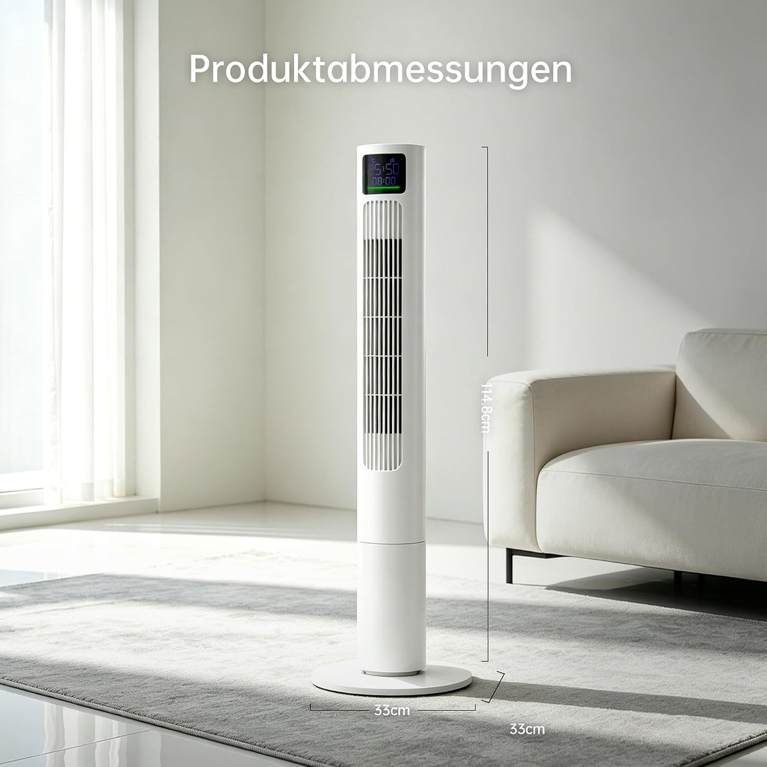 PHILODECO Turmventilator 115 cm, leiser Standventilator mit Fernbedienung mit 50W, 90° oszillierend,
