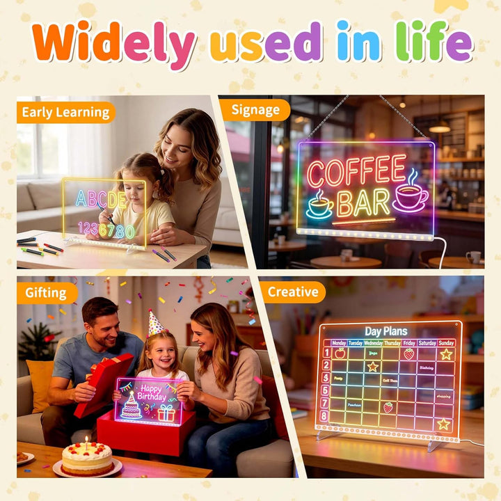 Leuchtendes LED Zeichenbrett für Kinder, Led Zeichentafel mit 13 Farben & 6 Modi mit Schalter 35x25