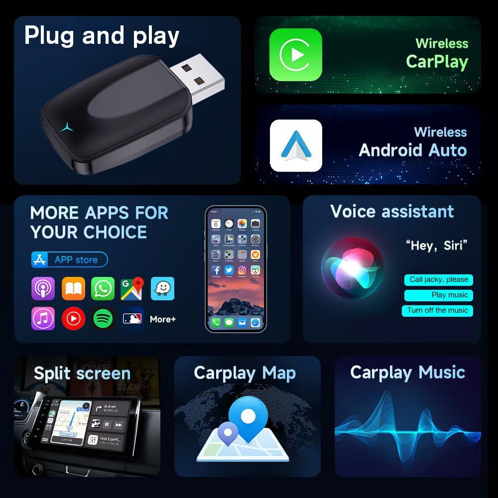 Mini Wireless CarPlay & Android Auto Adapter 2-in-1, Plug & Play, Schnelle Stabile Verbindung, Conve