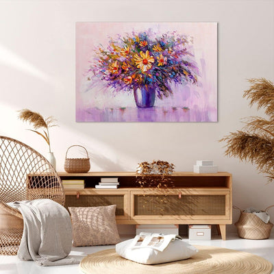 ARTTOR Bilder auf Leinwand 100x70cm Leinwandbild mit Rahmen Blumen Vase Gross Wanddeko Bild Schlafzi