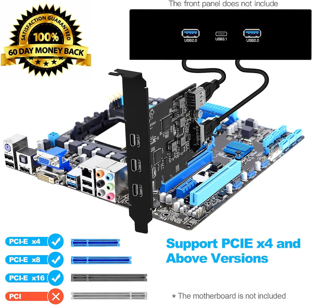 USB C PCIe-Erweiterungskarte 5 Anschlüsse, PCIe 4X to USB 3.2 gen2 10 Gpbs mit 3 USB C & 2 internen