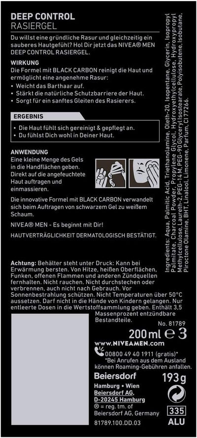 NIVEA MEN Deep Control Rasiergel im 6er Pack (6 x 200 ml), Rasiergel für eine angenehme Rasur, Rasie