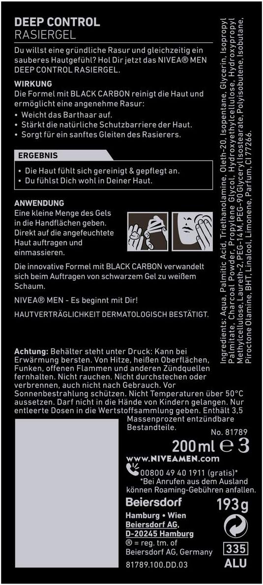 NIVEA MEN Deep Control Rasiergel im 6er Pack (6 x 200 ml), Rasiergel für eine angenehme Rasur, Rasie