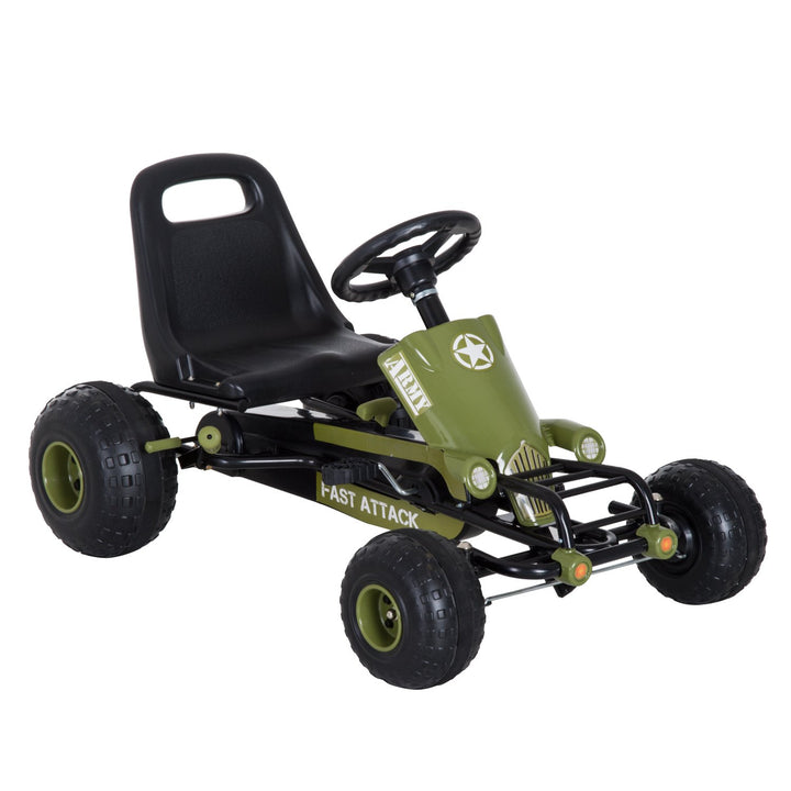 HOMCOM Go Kart Kinder Tretauto Tretfahrzeug mit Handbremse ab 3 Jahre Grün 99 x 65 x 56cm L99 x B65