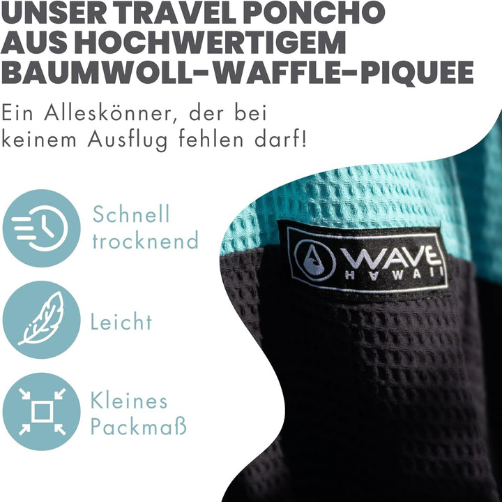 WAVE HAWAII Travel Poncho Pahoa Surfponcho Duschponcho Umkleidehilfe 100% Baumwolle für Damen Herren