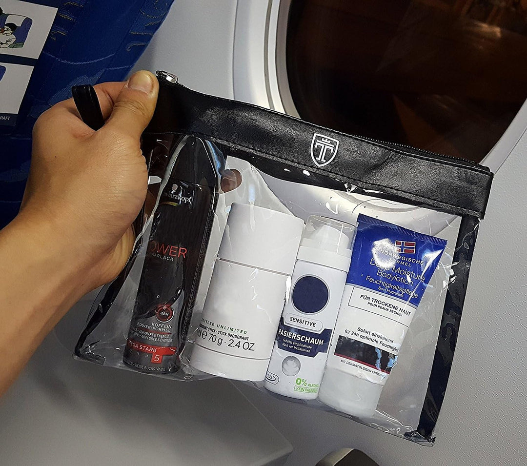 TRAVANDO Kulturbeutel durchsichtig 100ml 1l Kosmetiktasche transparent Kulturtasche Flüssigkeiten Re