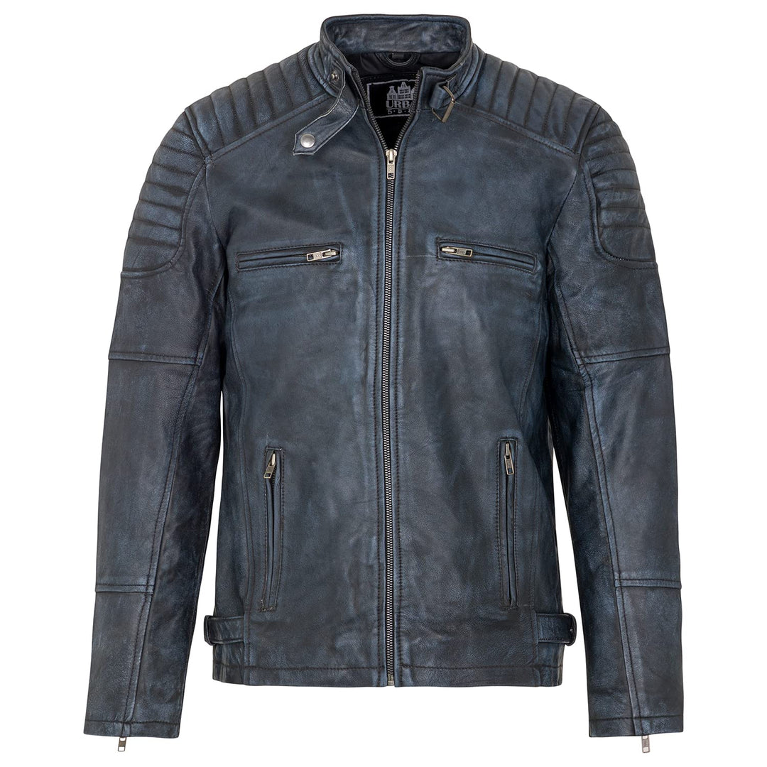 URBAN 5884 Herren Ralf, Lederjacke Echtleder Weich und Strapazierfähig, Denim