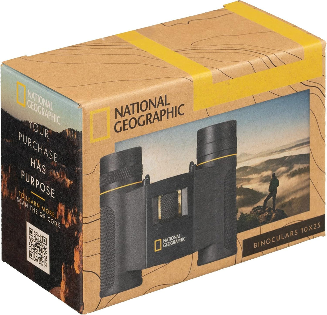 National Geographic 10x25 Taschenfernglas mit faltbaren Augenmuscheln für Brillenträger, Gummierung,