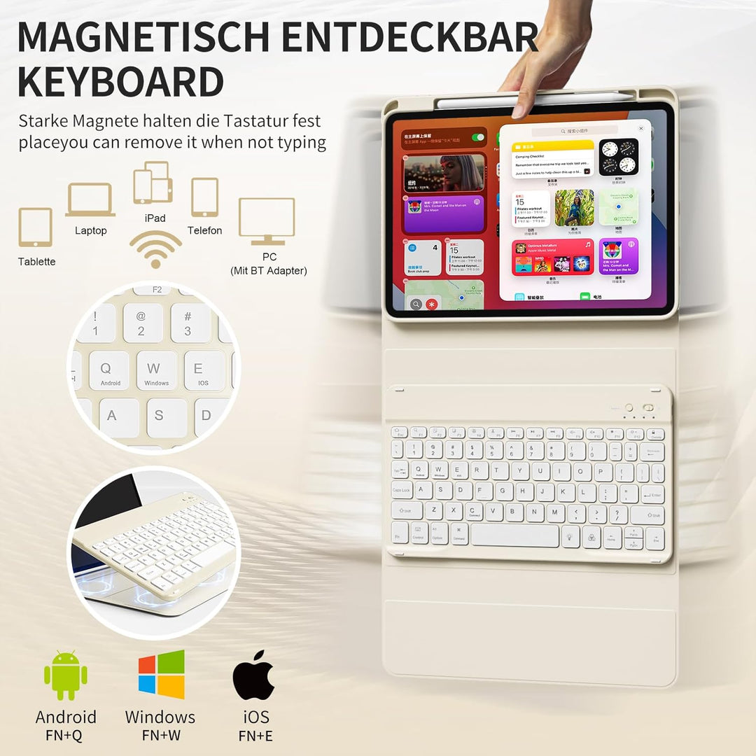 Hülle mit Tastatur für iPad A16 11/10 Generation (2025/2022, 11/10.9 Zoll) mit Stifthalter, Magnetis