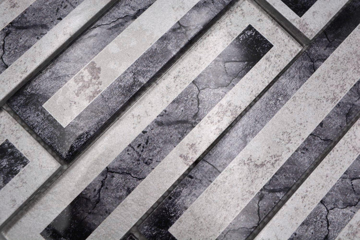 Mosaikfliese Glasmosaik 2D-Optik schwarz silber grau schattiert Küchenrückwand Duschwand | 10 Mosaik