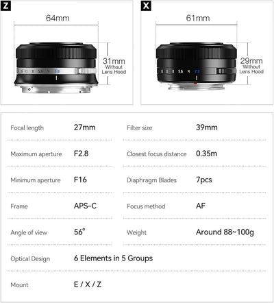 TTARTISAN 27mm F2.8 Autofokus APS-C Kameraobjektiv, Metall, geringes Gewicht, tragbare Kameraobjekti