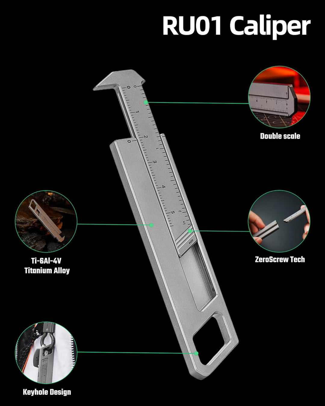 MecArmy RU01 Multifunktionaler Messschieber mit Lineal für Arbeit und Studium, kleiner EDC-Messschie