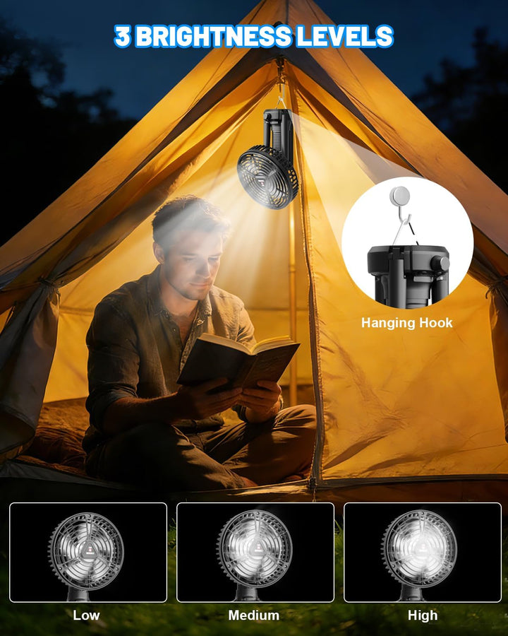 Camping Ventilator Akku, Ventilator Leise USB Aufladbar, Stufenlose Drehzahlregelung, Tischventilato