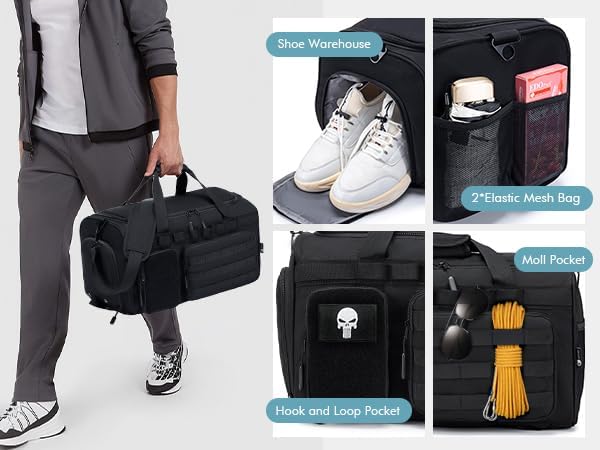BAGZY Taktischer Reisetasche Sporttasche 40l Trainingstasche Herren Mit Schuhfach Für Herren Reise S