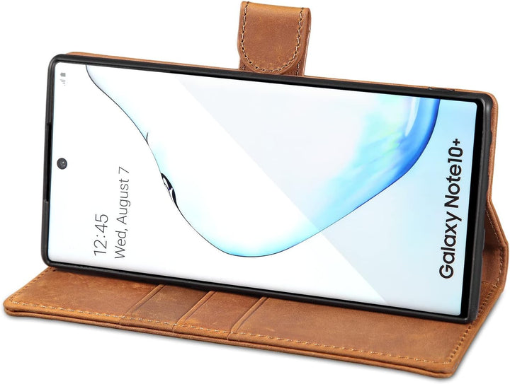 LENSUN Echtleder Hülle für Samsung Galaxy Note 10 Plus, Handyhülle [Echtes Leder] [Magnetverschluss]