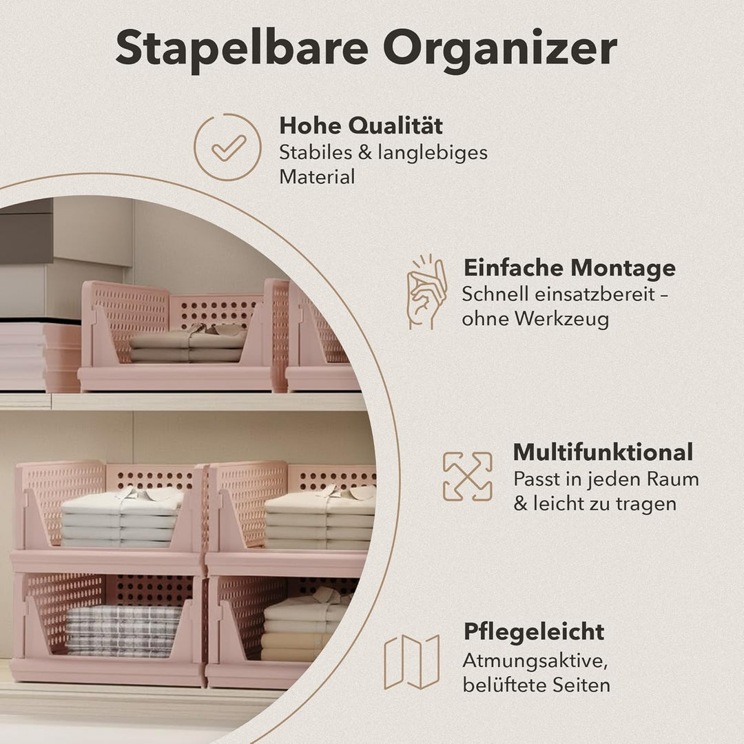 Schrank Organizer 3er Set (Faltbar & Stapelbar) – Kleiderschrank Organizer Boxen, platzsparende Aufb