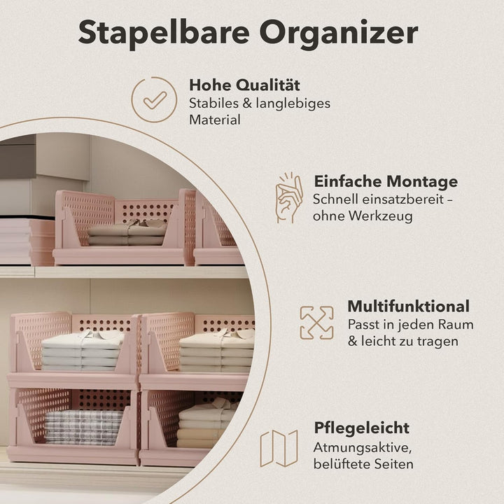 Schrank Organizer 3er Set (Faltbar & Stapelbar) – Kleiderschrank Organizer Boxen, platzsparende Aufb