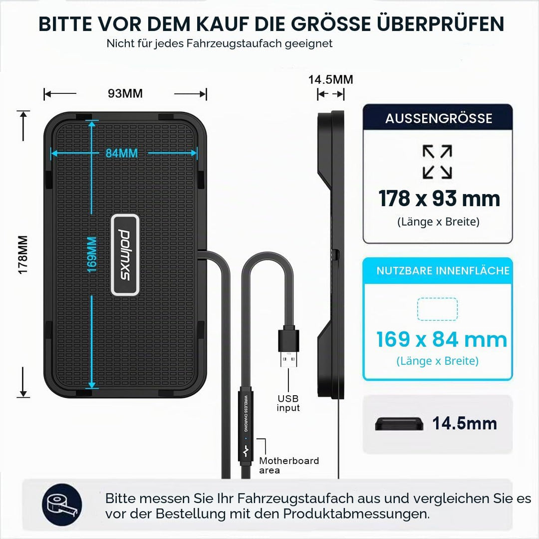 Wireless Charger Auto, Polmxs 15W Schnell Kabellose Ladestation Auto rutschfeste Matte Large Size La