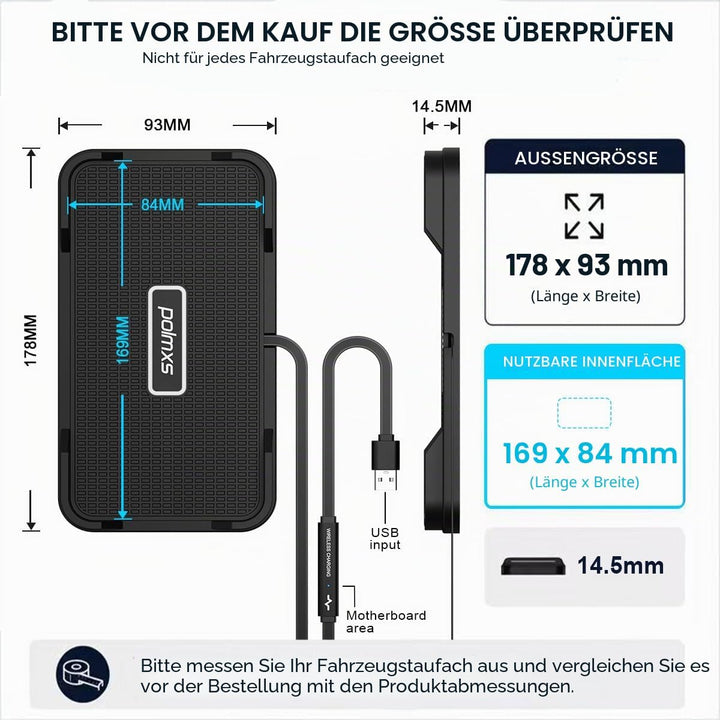 Wireless Charger Auto, Polmxs 15W Schnell Kabellose Ladestation Auto rutschfeste Matte Large Size La